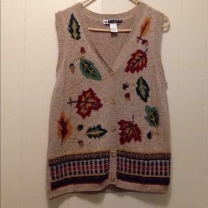 Sweater vest with fall leaves. Medium Petite.